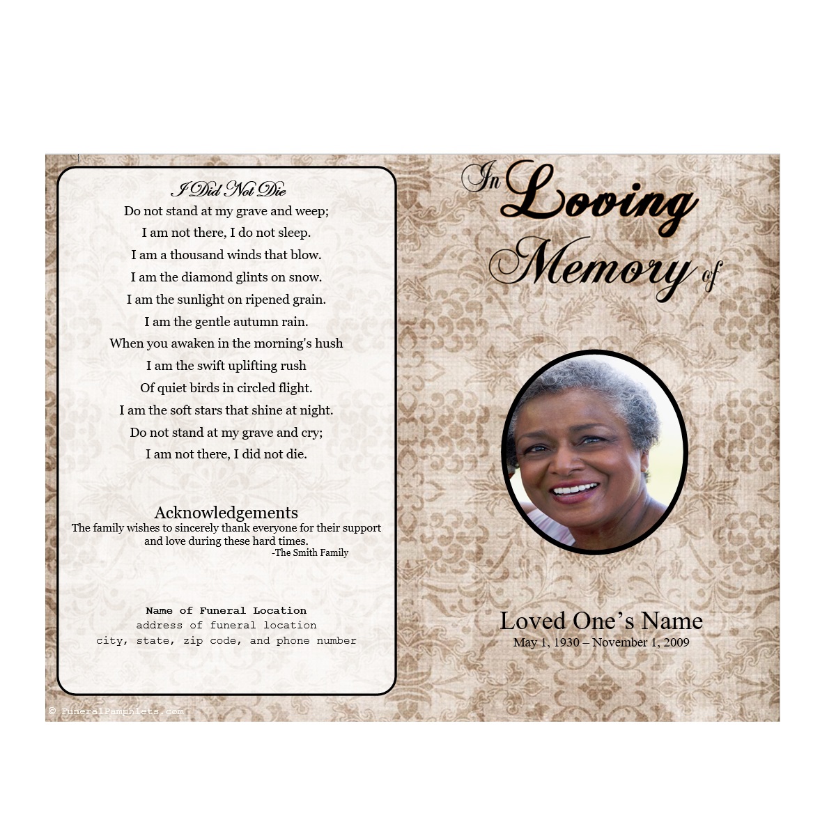 single fold funeral programs