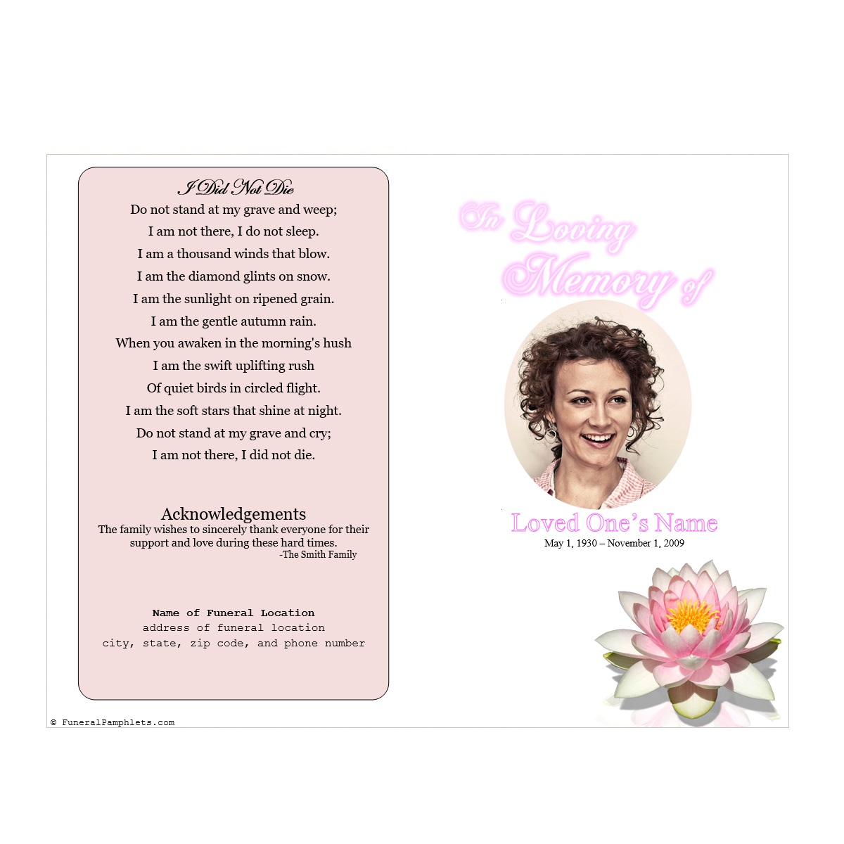 memorial funeral program template