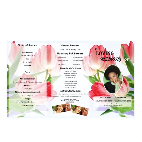 Floral Tri Fold Collage Funeral Program Template