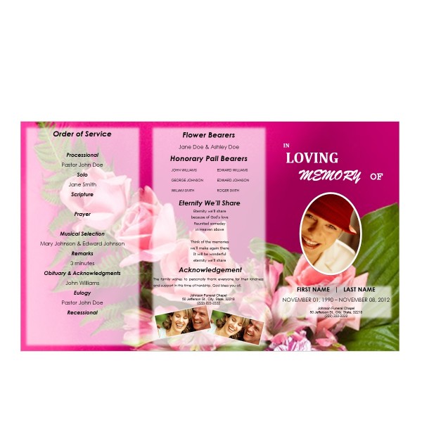 Floral Tri Fold Collage Service Program Template for Download from Funeral Pamphlets