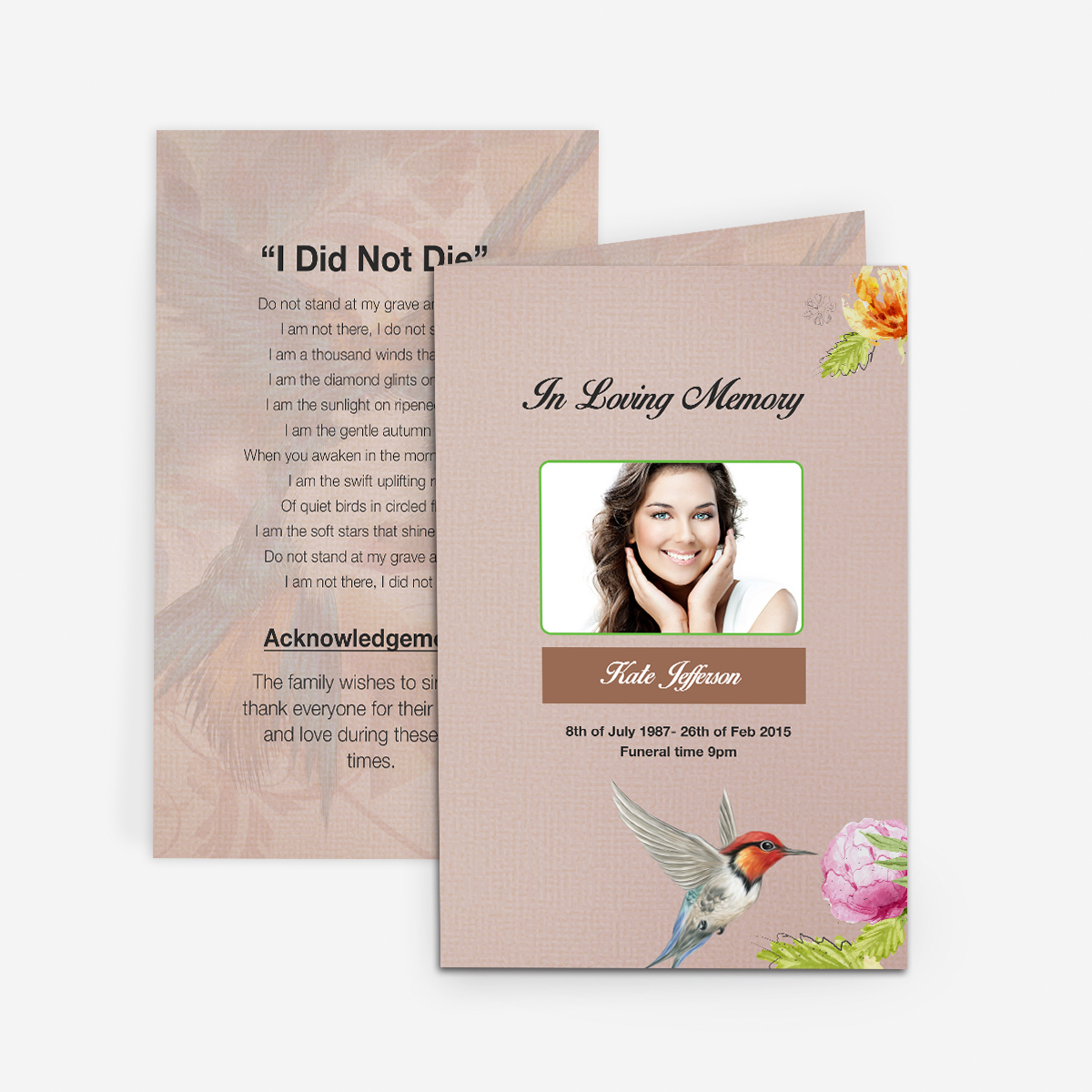 memorial card sample