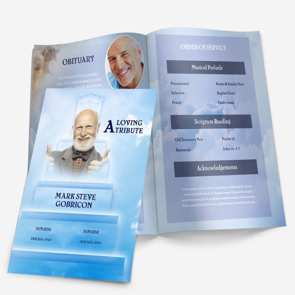 Printable Digital Funeral Program Template for Microsoft Word, stairway to heaven theme